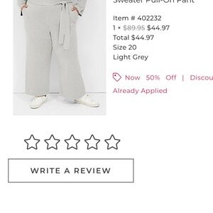 Lane Bryant Pull on Sweater Pants with Tie at Waist in Light Grey Size 18